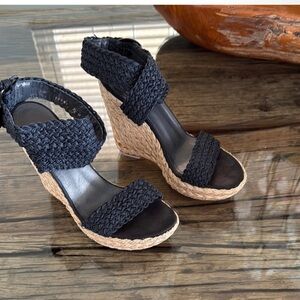 Stuart Weitzman Black and Tan Wedge Shoes